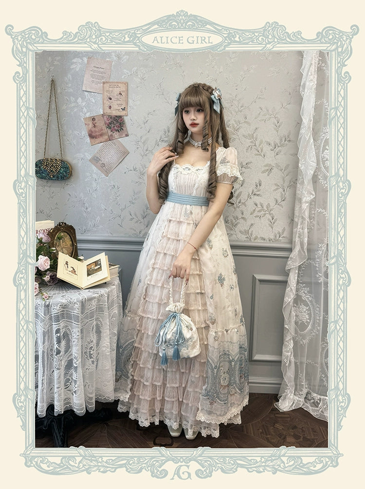 Alice girl~Night Rose~Retro Lolita Bag Embroidered Handbag Multicolors white blue  
