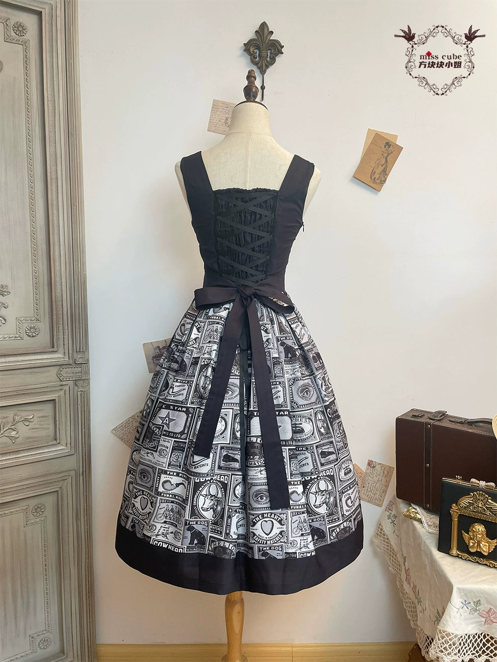 Miss Cube - Antique Label - Retro Lolita JSK Dress Print Daily Dress (2XL L M S XL XS) 35662:498822