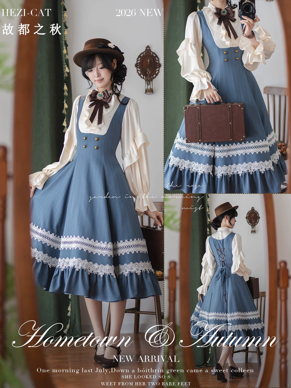 Hometown Autumn - Plus Size Classic Lolita Fake Two-Piece OP Dress 45667:857510