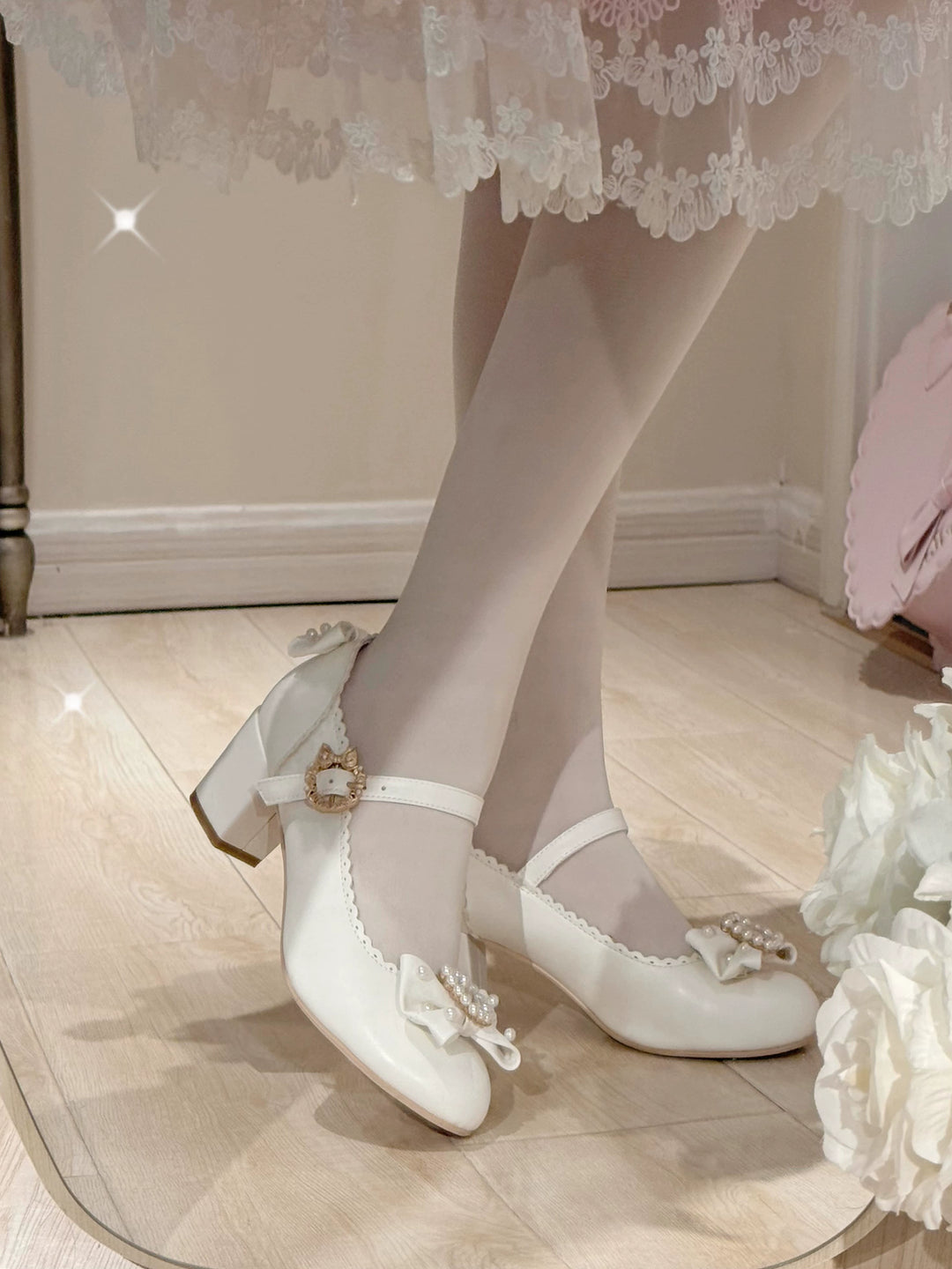 Pure Tea For Dream~Vintage Gemstone~Sweet Lolita Shoes Round Toe Heels with Bow 41836:715424