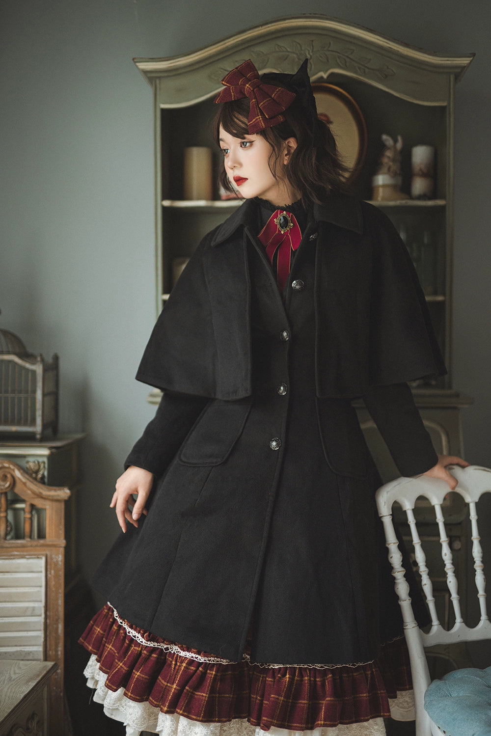 (BFM)Miss Point~Rose~Elegant Lolita Fishbone Grid Skirt Customized 32512:385100