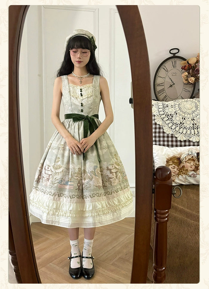 Alice Girl~Iris Study Room~Classic Lolita JSK Elegant Lolita Dress With V-neck   