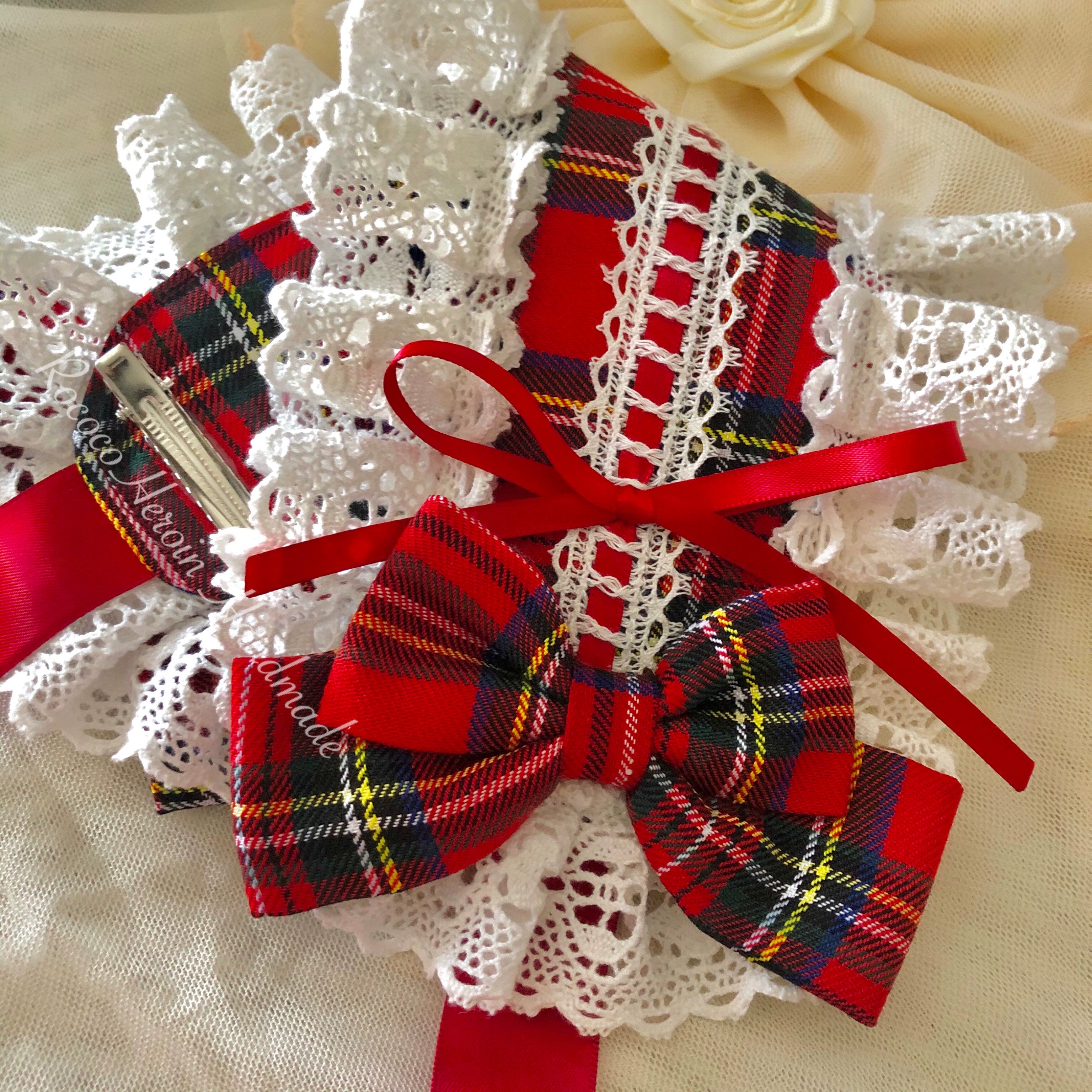 RococoHeroine - Classic Headband in 9 Colors scottish red grid x white lace