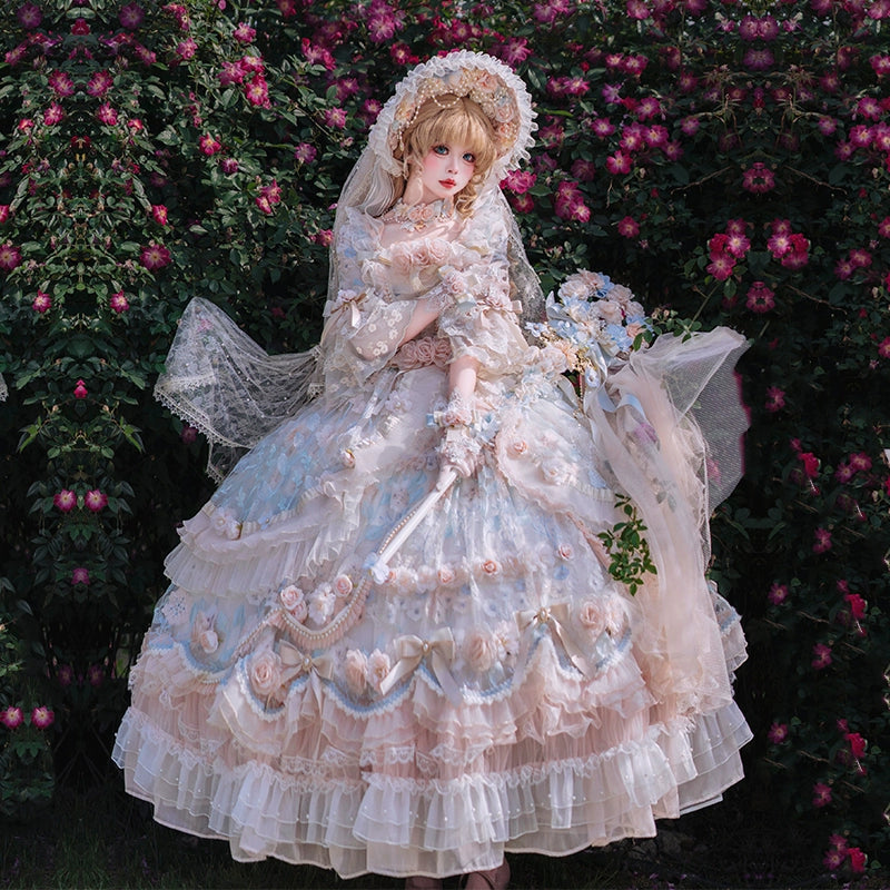 Cat Fairy~Rose Banquet~Wedding Lolita OP Dress Chiffon Princess Tea Party Dress