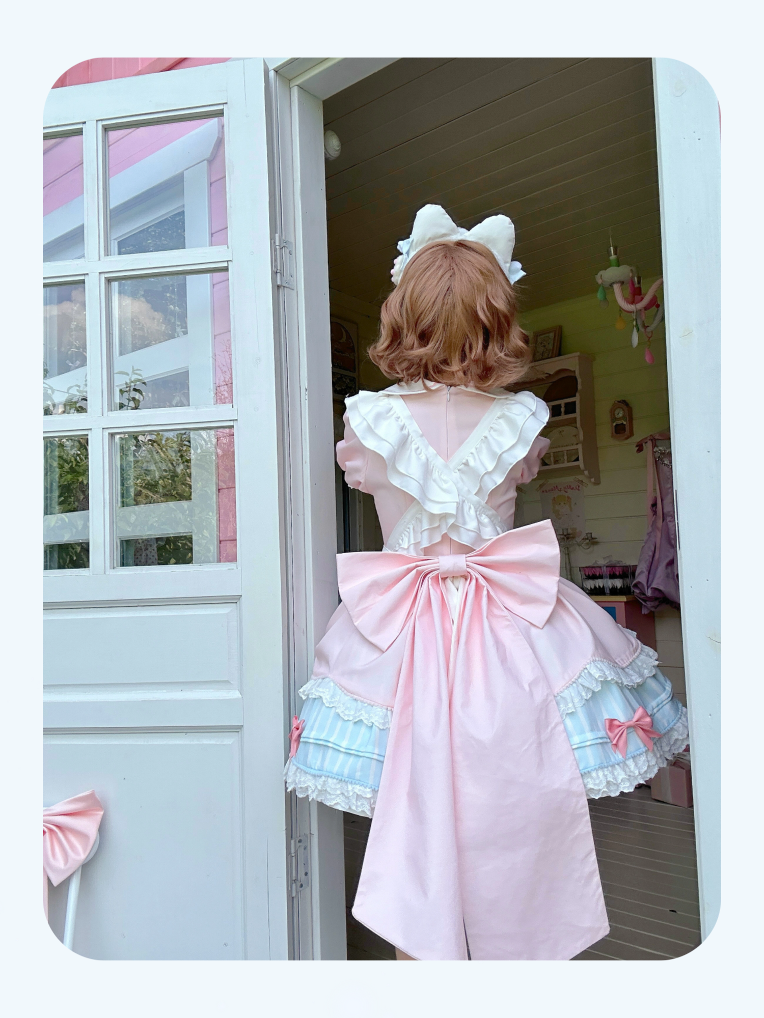 Jiuli Lolita - Nine Meow Bunny - Sweet Lolita Bunny Apron OP Dress, Back Zipper 44098:795722