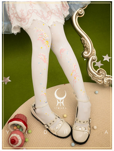 Yidhra~Flowers Under the Stars~Gorgeous Lolita Pantyhose Sweet Velvet Socks Free size White 