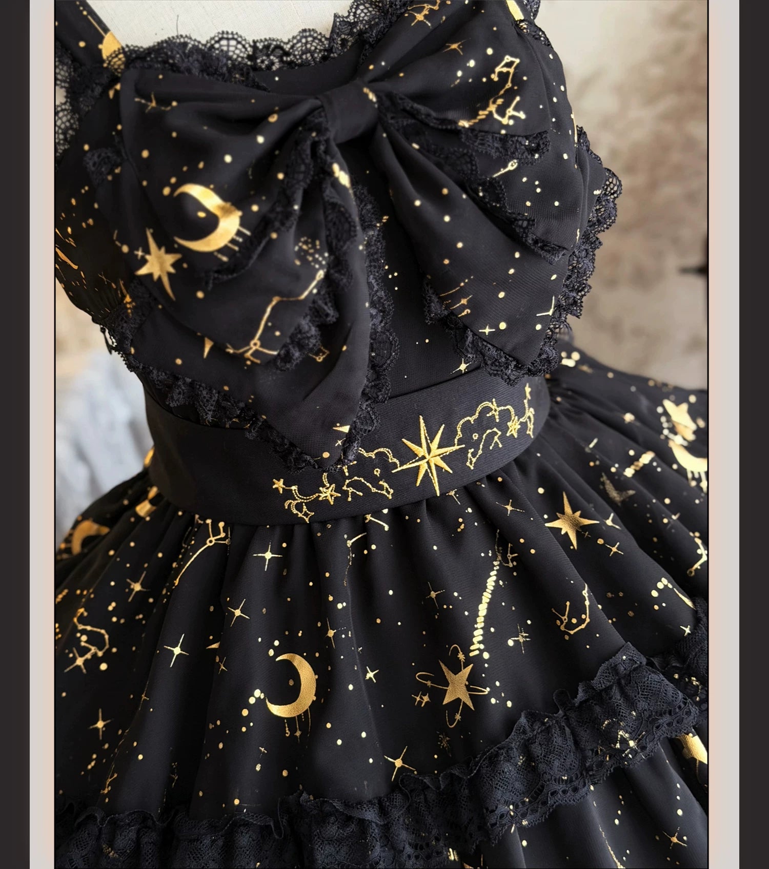 Twin Stars - Classic Lolita Chiffon JSK Dress, Star & Moon Stamping 45764:861302