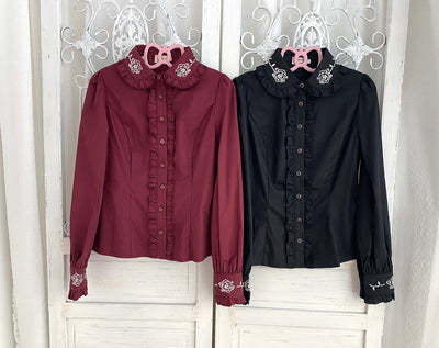 Little Dipper~Rose~Elegant Lolita Doll Collar Blouse S dark burgundy (cotton) 