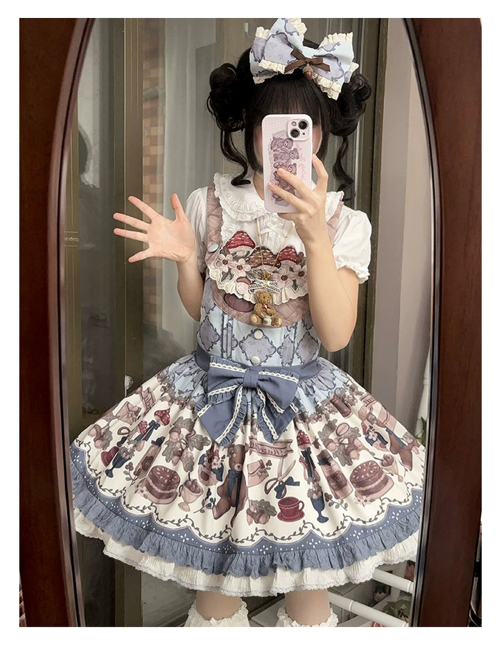 Spireme Cat - Hazelnut Bear - Kawaii Lolita Dress, Bear & Dessert Print
