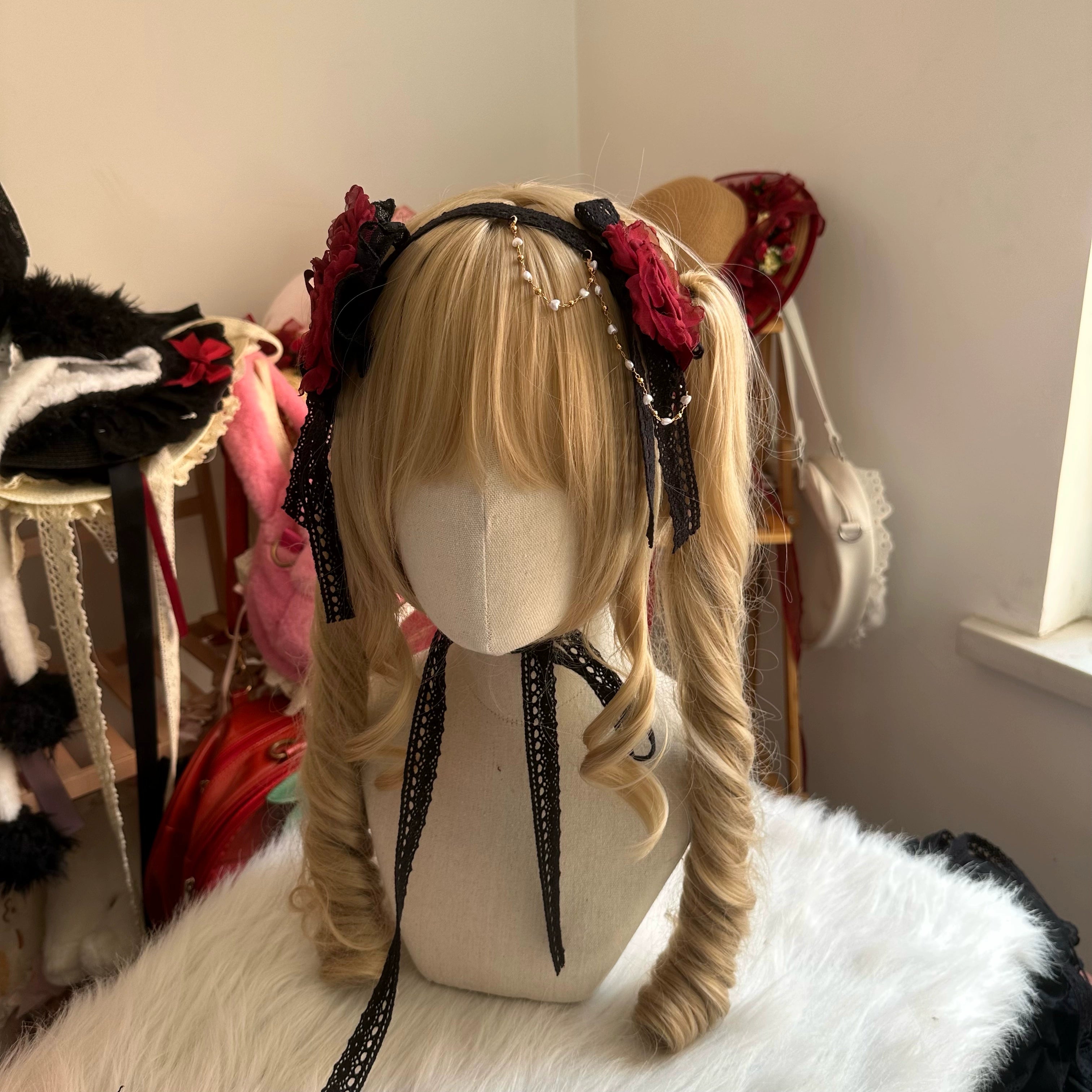 Chestnut Lolita - Elegant Lolita Rose Choker Handmade Headdress Set Multicolors
