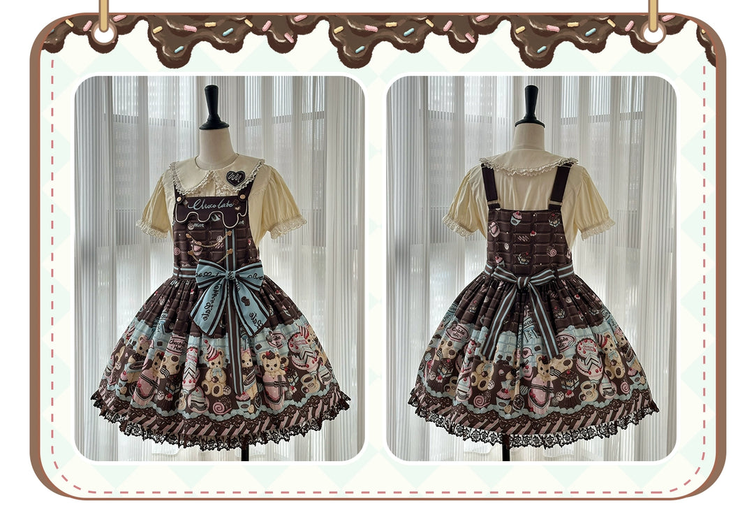 Sweet Dream Sheep~Chocolate Bear~Sweet Lolita Salopette High Waist Dress   