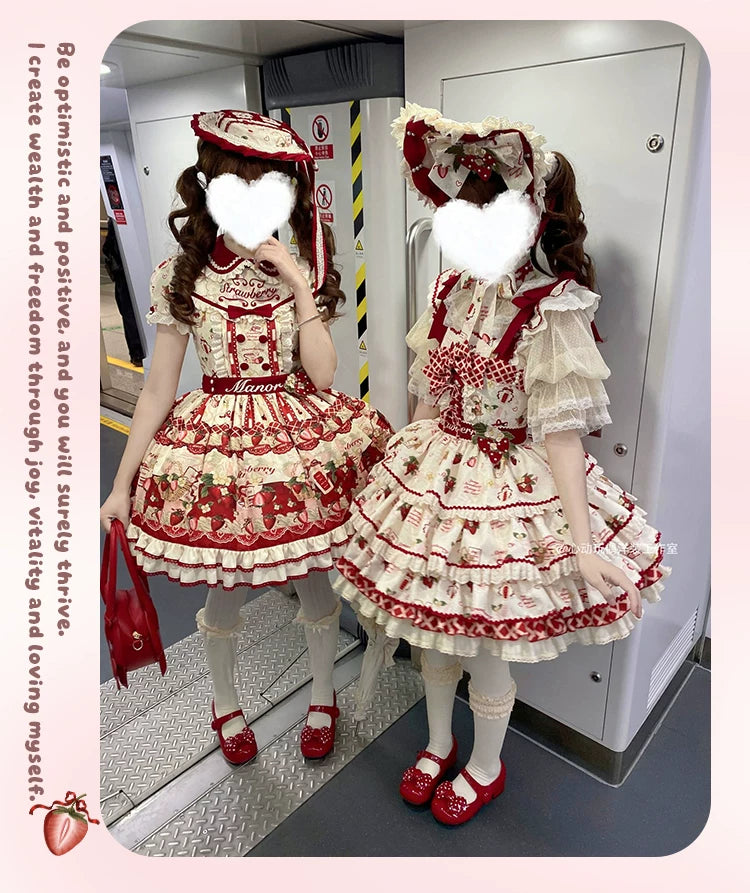 Strawberry Garden - Sweet Lolita JSK & OP Dress, Strawberry Print 44455:810012