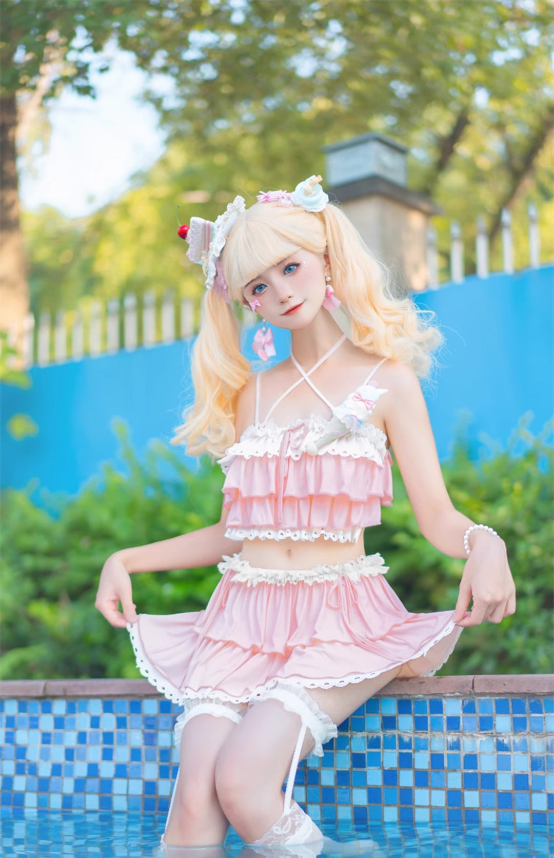 To Alice~Kawaii Lolita Inspired Swim Suit with Tiered Flounce Hem