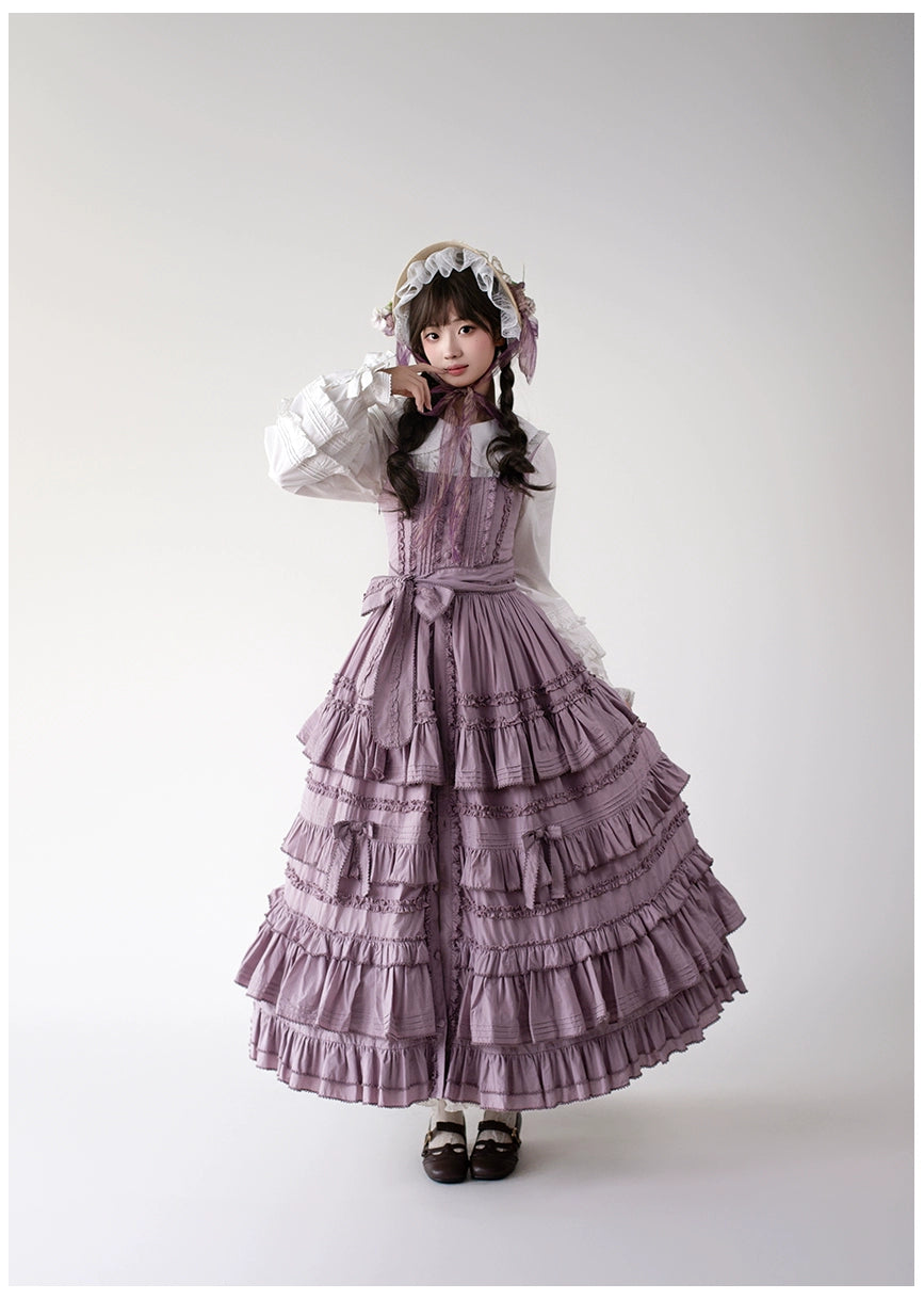 Mumu~Little Lilac~Country Lolita Cotton Jumper Dress Open-Front Lolita Dress (L M S XL) 40612:668944