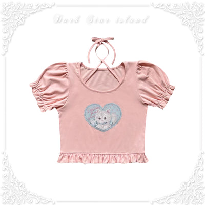 Dark Star Island~Kawaii Lolita Dress OP Blouse SK Set Free size Cat print T-shirt 