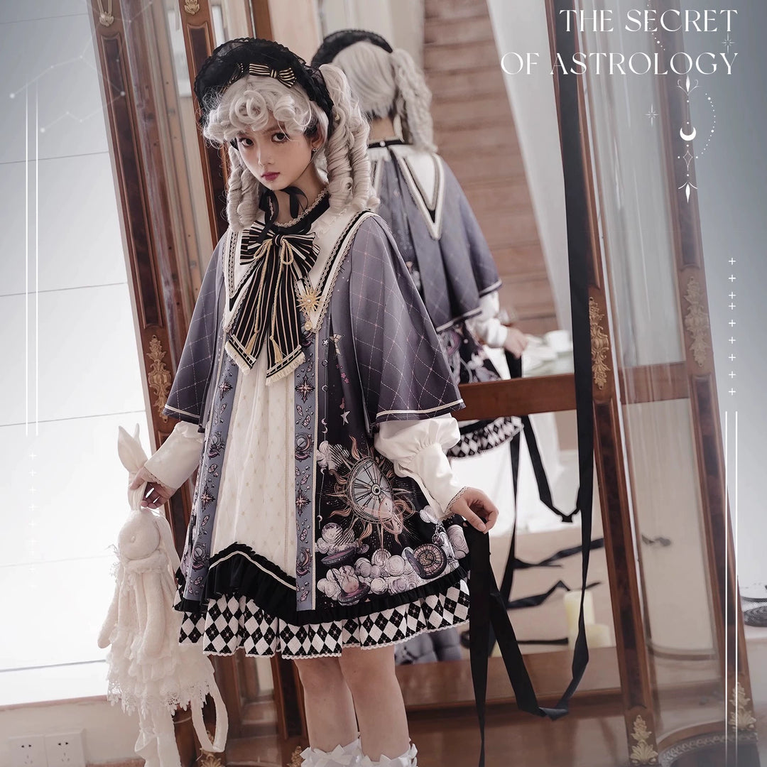 Honey Machine~The Secret Of Astrology~Kawaii Casual Lolita Printed OP Dress Long Sleeve   