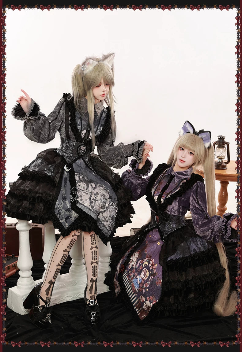 Werewolf Slayer - Gothic Lolita Shirt & Suspender SK Dress Set, Tiered Skirt 44541:811997