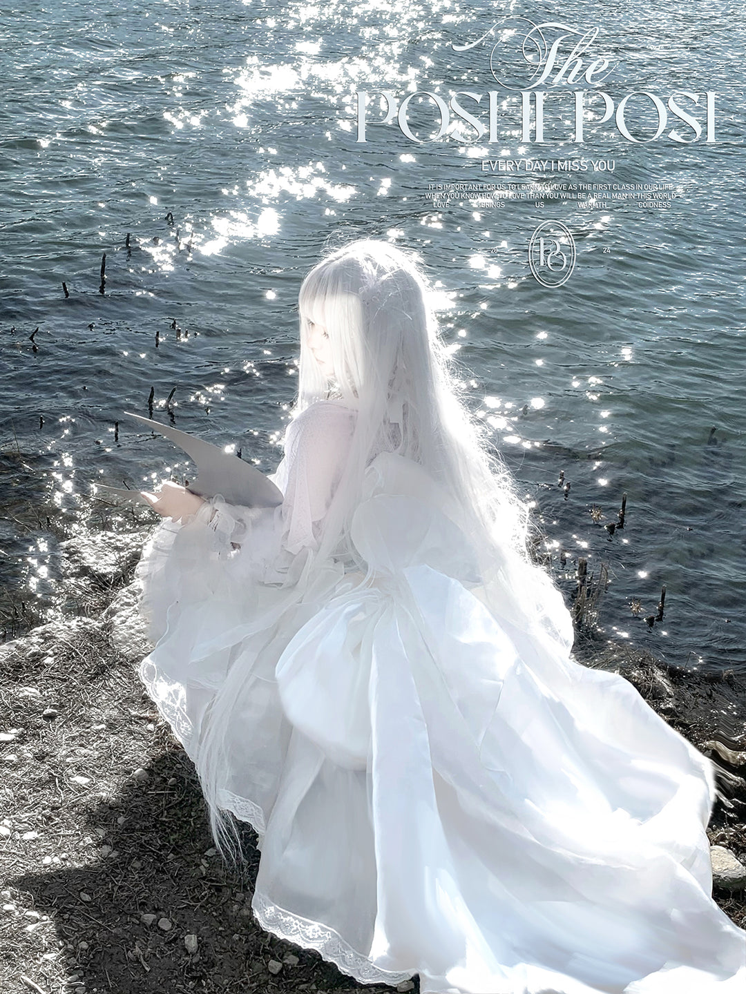 POSHEPOSE~Moonlight Oath~White Lolita Satin Skirt Set with Bodice and Bow Trailing