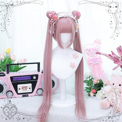 Dalao Home~The prayer of God~Multicolor Ponytail Bangs Lolita Short Wigs peach pink(wig+ponytail)+heart  