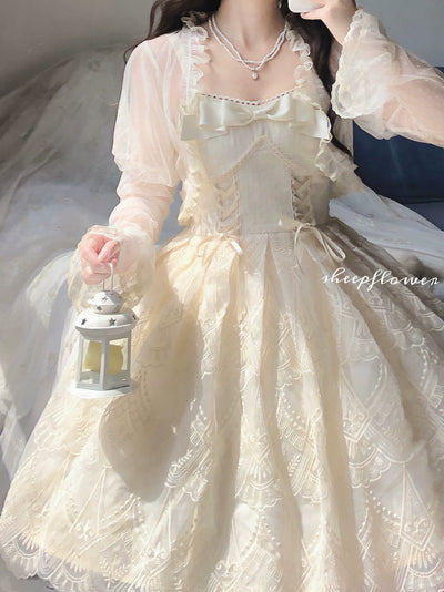 Uncle Wall Original~White Wave Tide~Sweet Lolita JSK Dress Solid Color Dress   