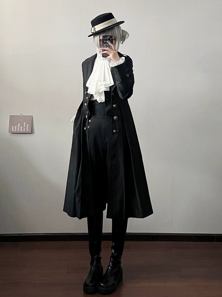 Gazing Galactic~Paranoia Punishment~Ouji Lolita Trench Coat Gothic Lolita Coat S Black - long version