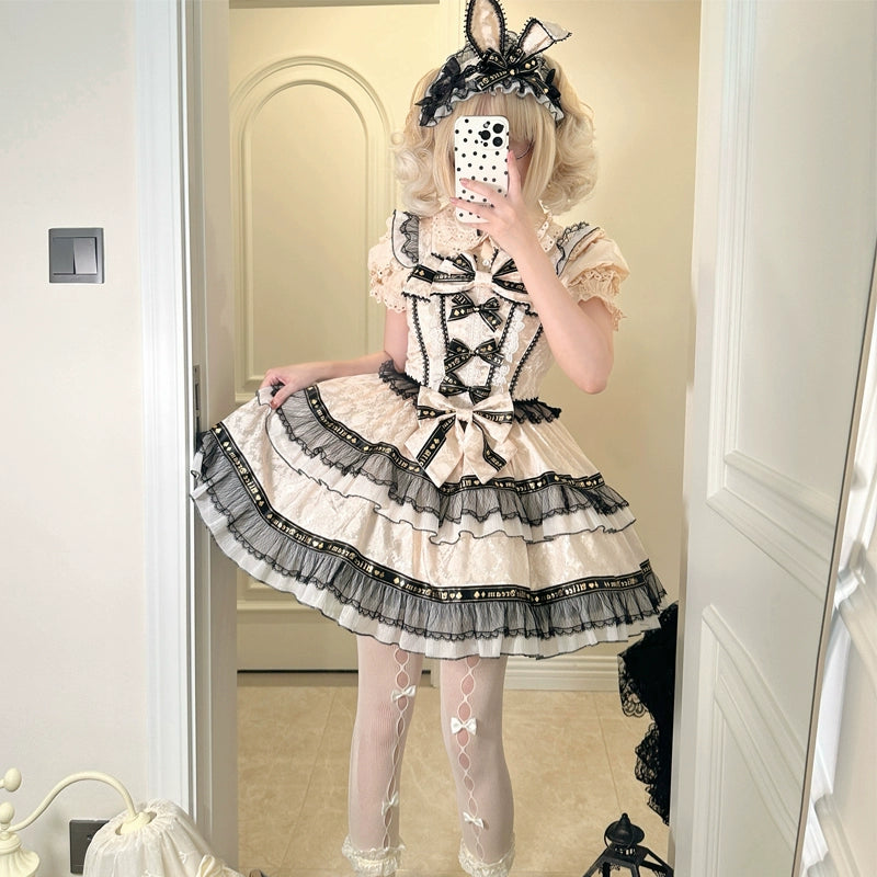 Hanguliang~Rabbit Spades~Kawaii Lolita JSK Flounce Hem Bi-color Dress   