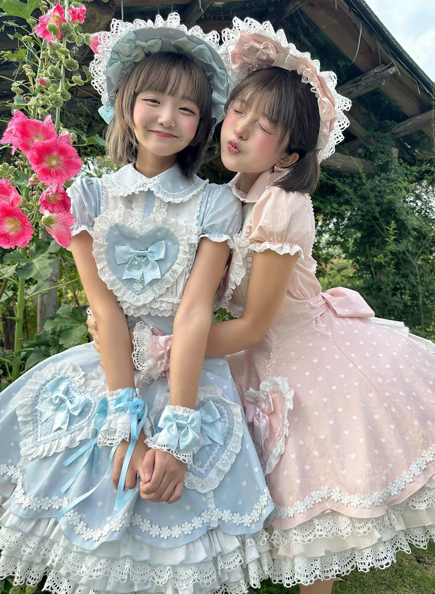 Maiden's Heart Knot - Cotton Old School Lolita Dress, Heart Polka Dot