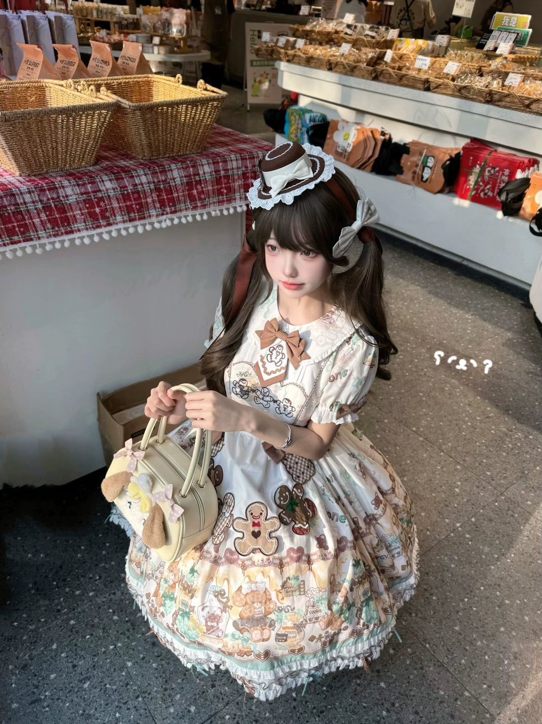 Babyblue~Little Bear Honey Jar~Kawaii Lolita Short Sleeve OP Gingerbread Man Embroidered Dress 40362:656832