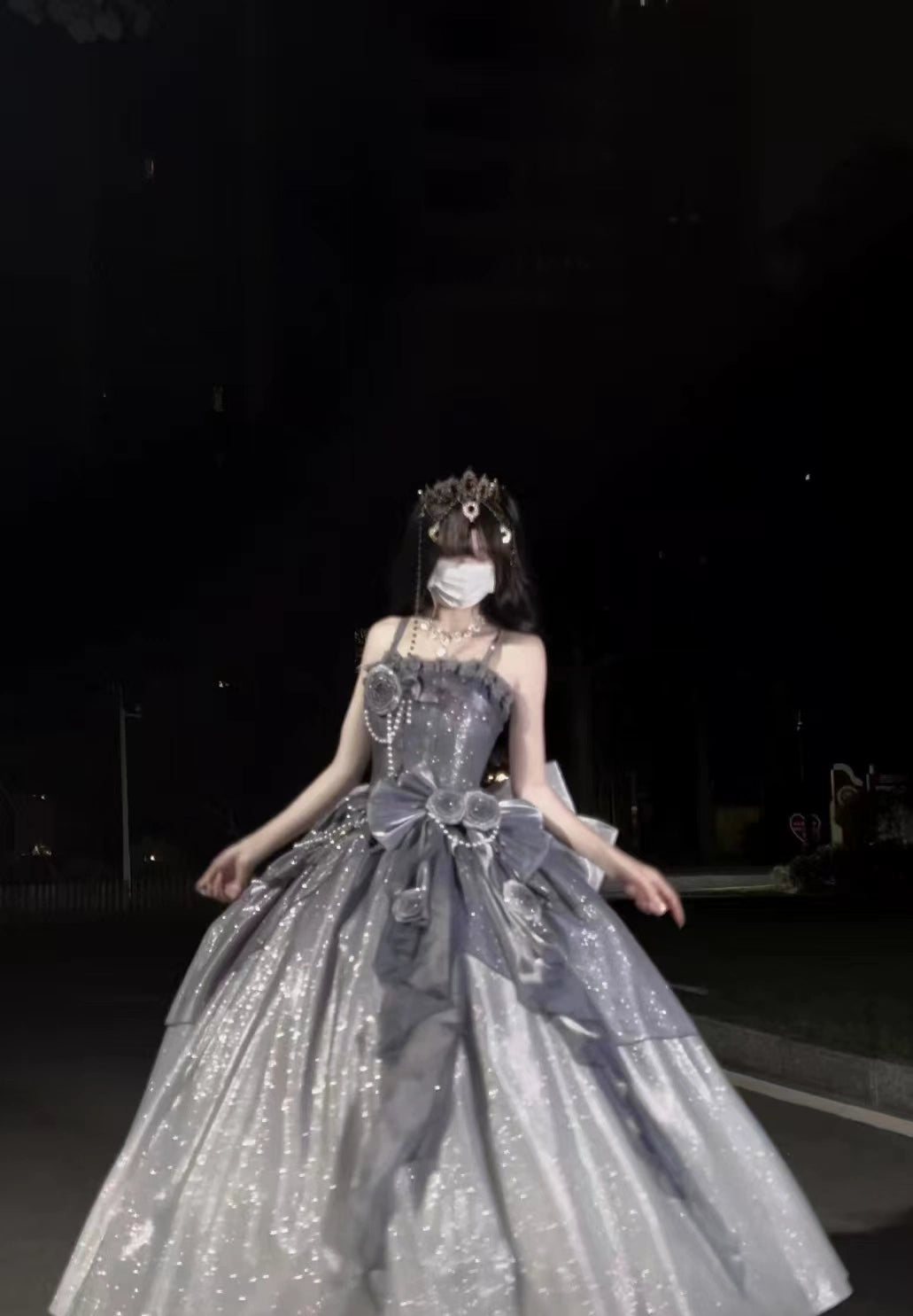 Nectarine White Tea~Captivating Starry~Wedding Lolita Dress Elegant Bridal JSK XS Starry Sky Gray - Petite Dress Only