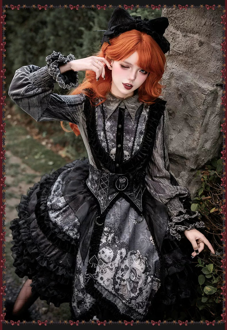Werewolf Slayer - Gothic Lolita Shirt & Suspender SK Dress Set, Tiered Skirt 44541:811936