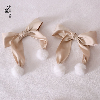 Xiaogui~Sweet Lolita Bow Hair Clips Multicolors a pair of light khaki hair clips  