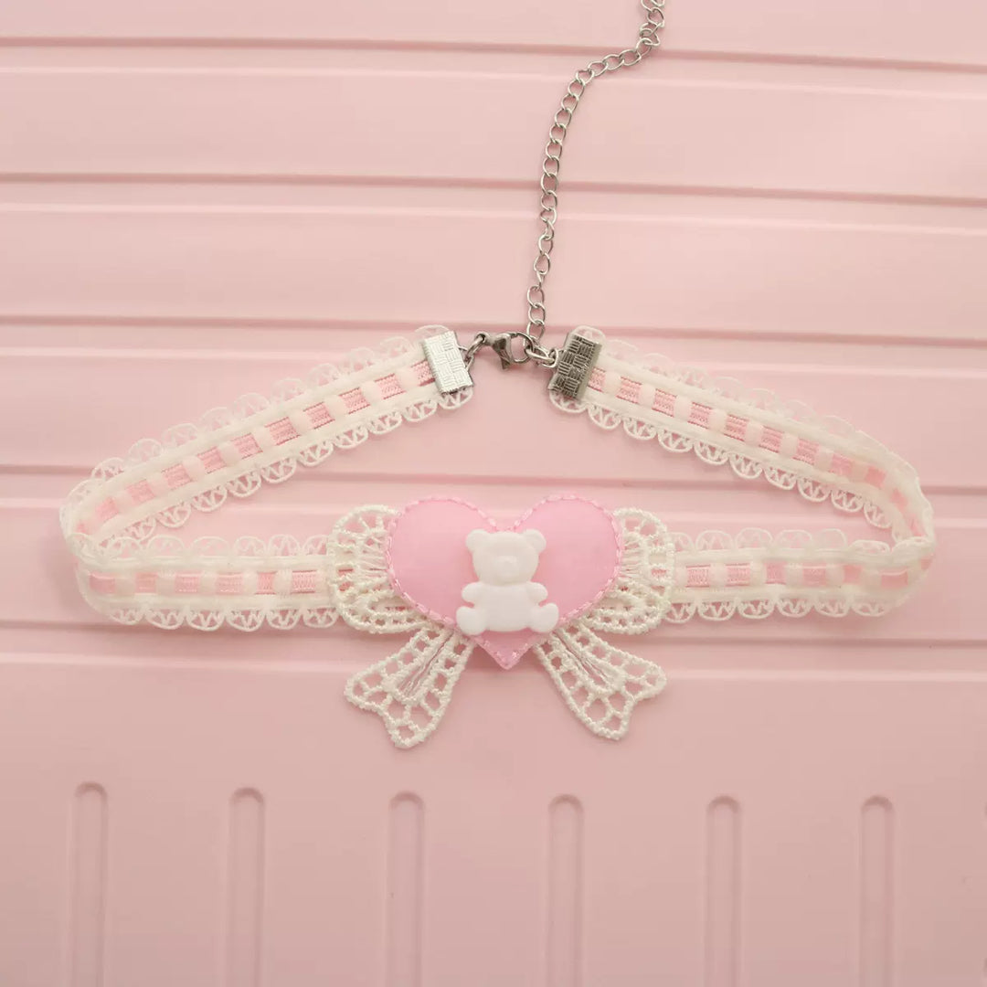 Creamy Bubbles~Sweet Lolita Choker Macaron Colors Bear Heart Necklace   