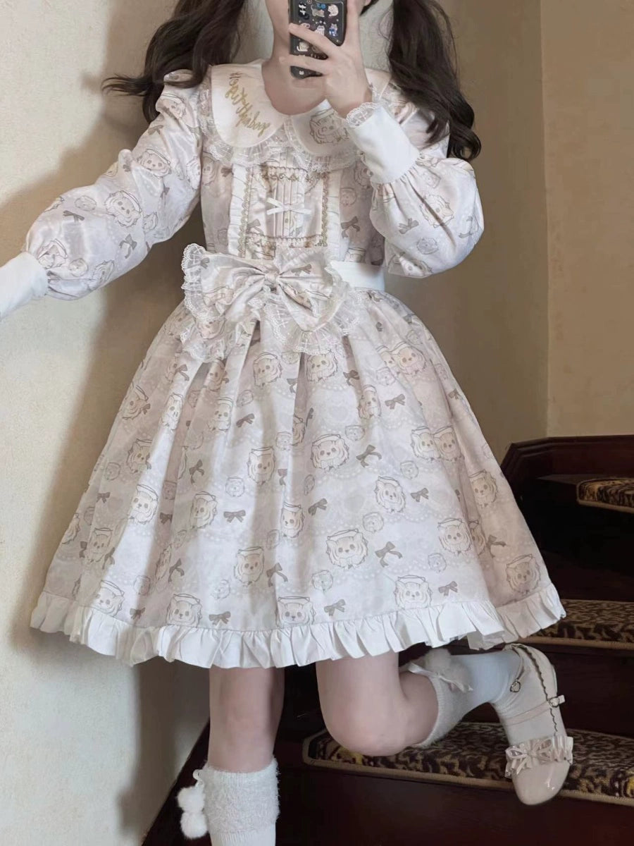 Good NIght Cats - Tiger in Autumn - Kawaii Lolita Printed OP Dress Set 43997:791673