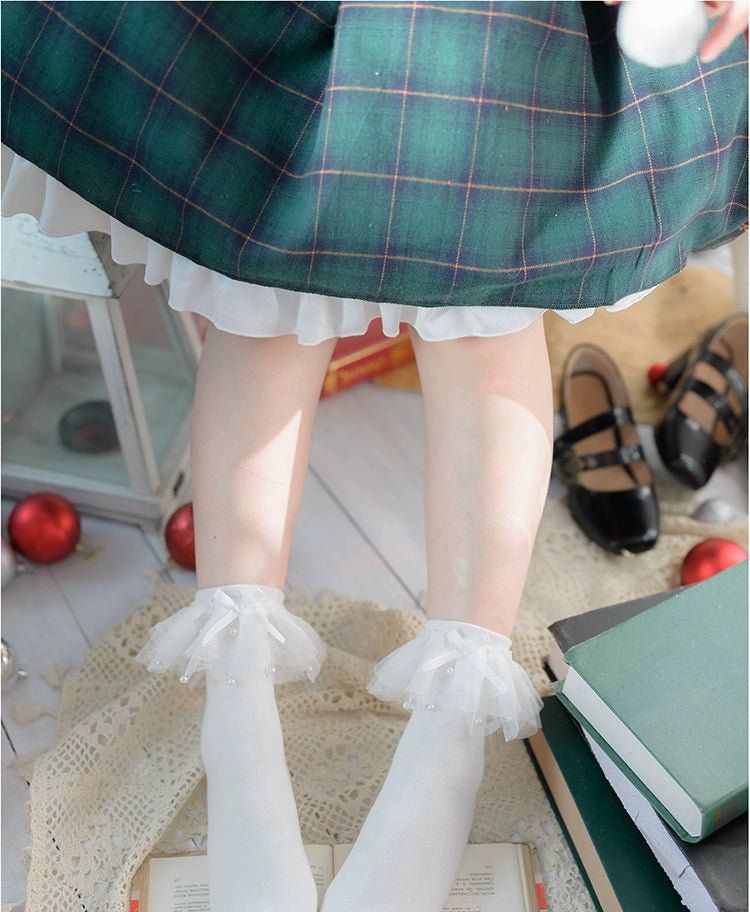 Roji Roji~Sweet Lolia Socks Mid-tube Cotton Lolita Lace Bow Socks   