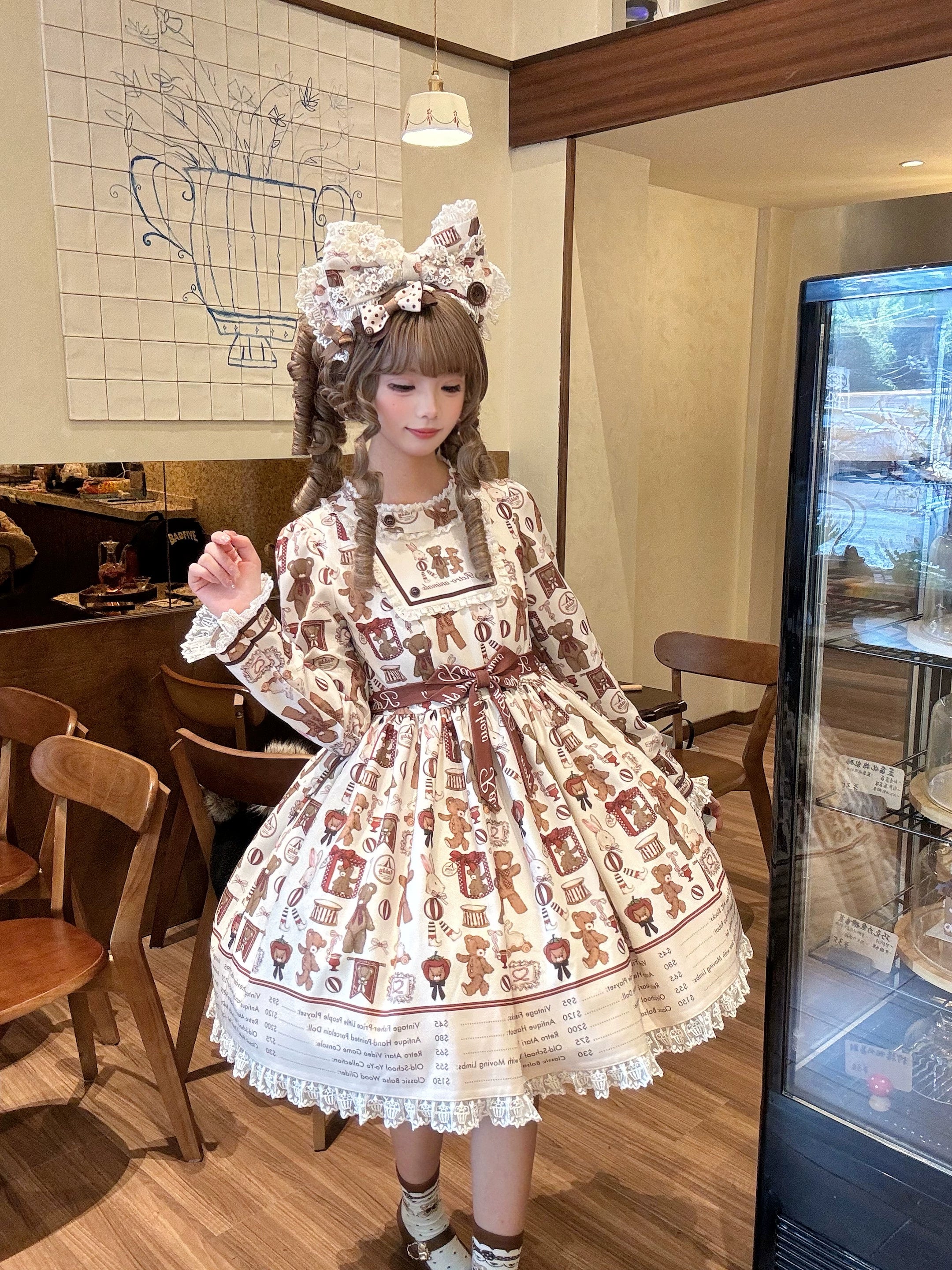 Fairyfaith - Little Bear Daily - Kawaii Lolita Embroidered JSK & OP Dress, Bear Print 44384:806242
