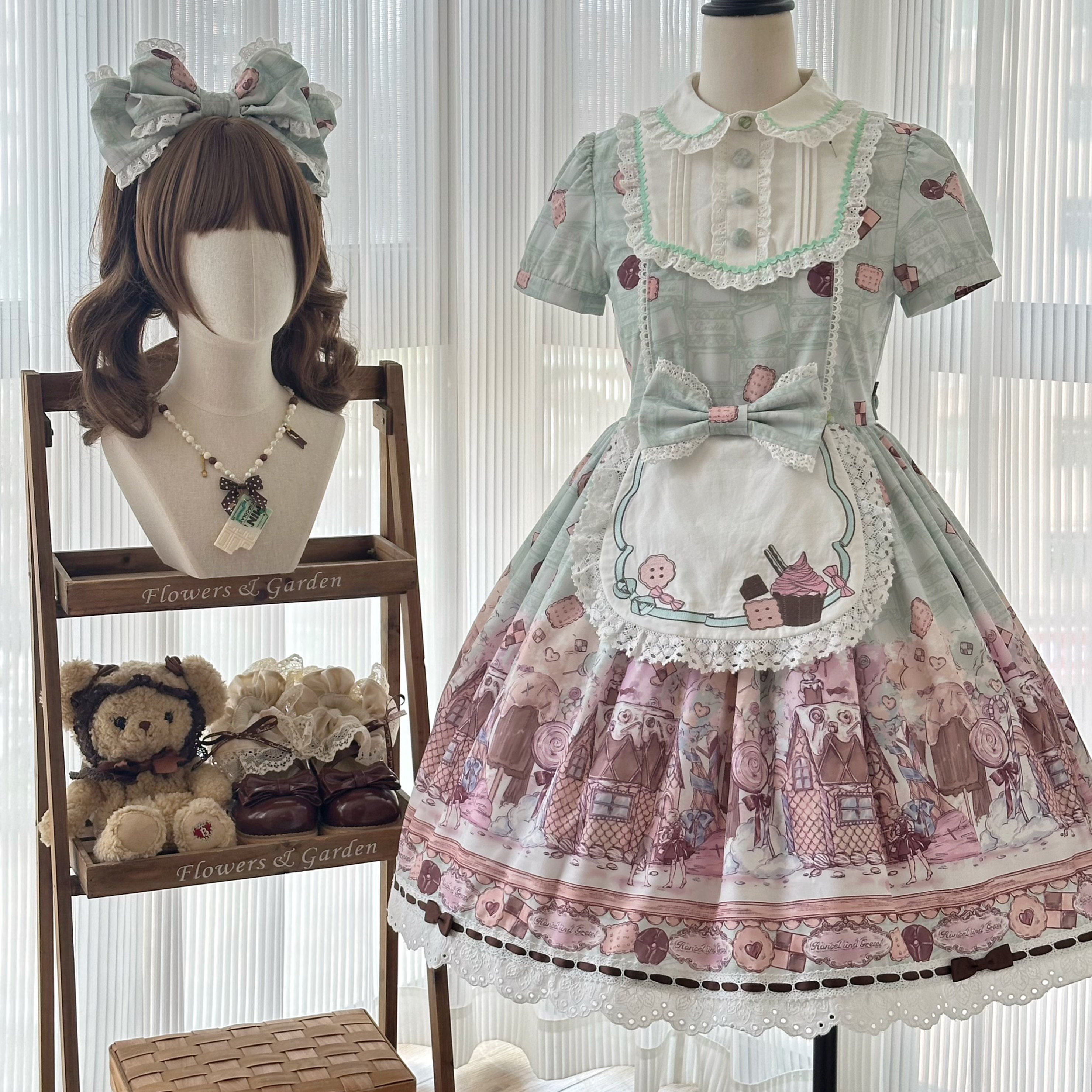 The Story of Frosting Town - Kawaii Lolita Print Dress, Detachable Apron 44387:806557