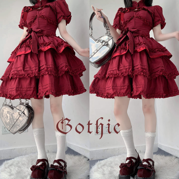 Mengfuzi~LiLith~Gothic Lolita JSK Dress Christmas Short Sleeve Bolero   