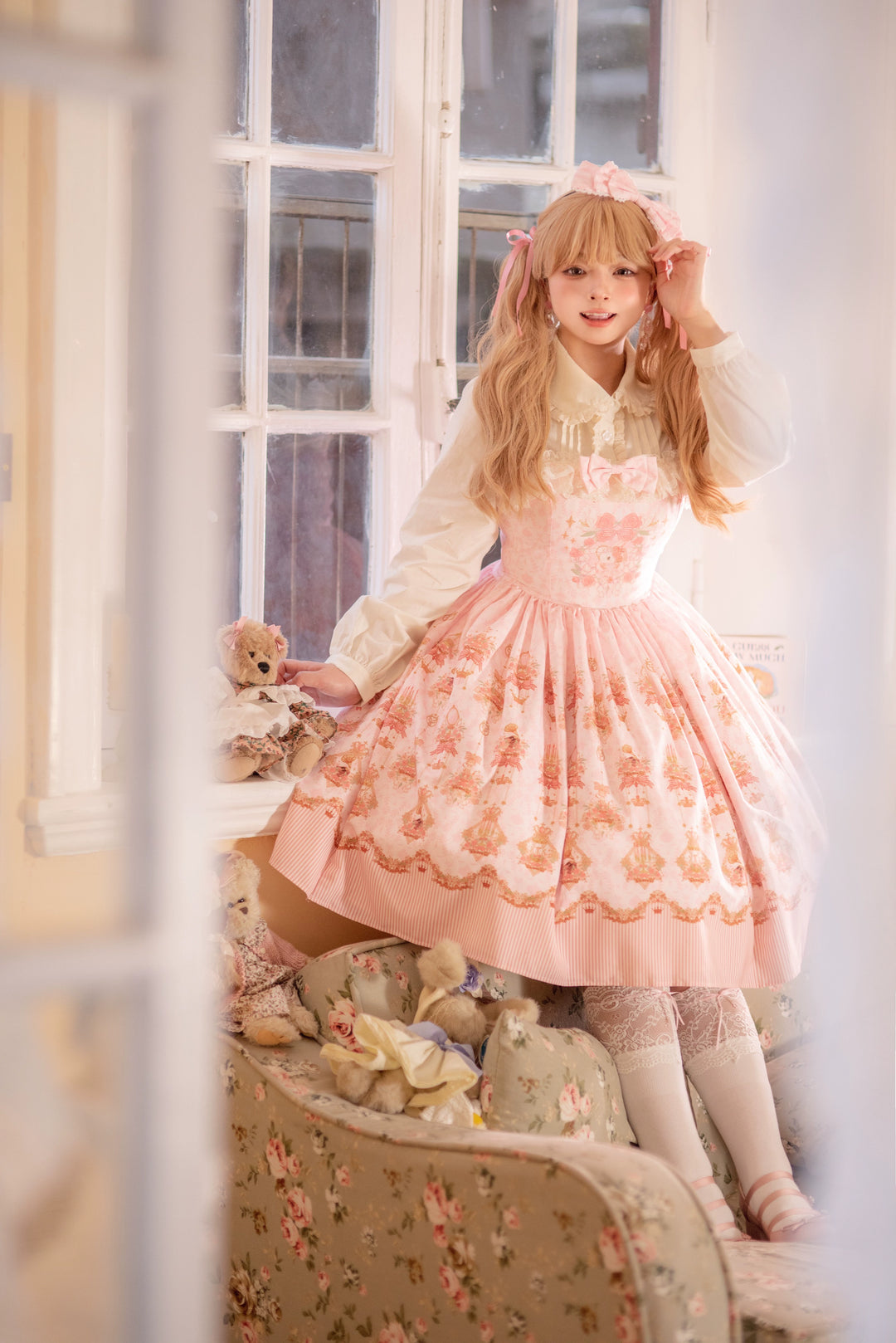 Strawberry Witch~Rose Garden Bunny~Daily Lolita Rose Bunny Printing OP JSK Dress Set