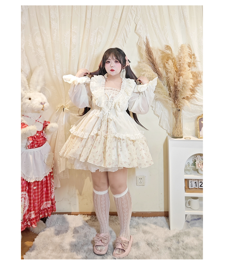 Rouroudream~Sweet Dream~Plus Size Lolita Cardigan Apricot Puff Sleeve   