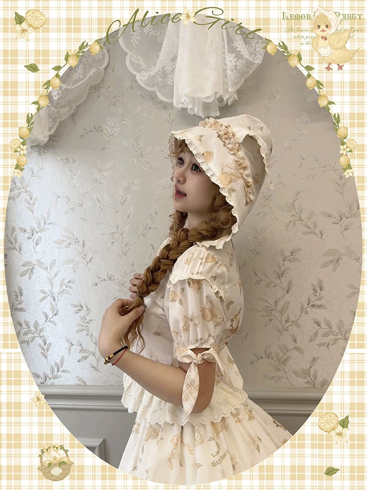 Alice Girl~Lemon Rabbit~Kawaii Doll Lolita Shirt Rabbit Ear Doll Collar Shirt   