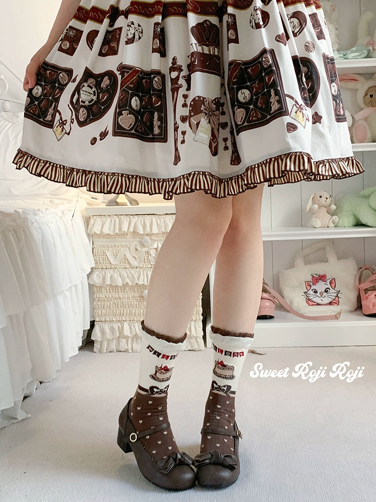 Roji Roji~Sweet Lolita Socks Cake Pattern Winter Socks Brown Socks Only Free Size