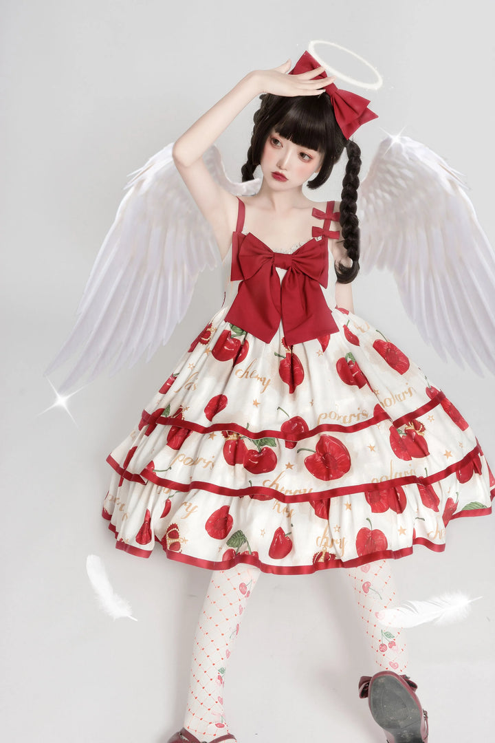 Polaris Lolita~Cherry Crown~Sweet Lolita JSK Three-tiered Skirt Dress