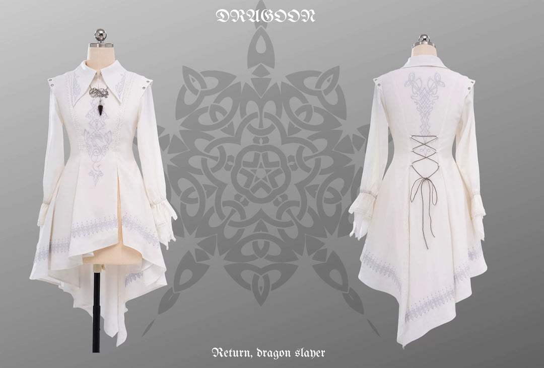 Wuyuzhe~Dragon Knight 2.0 Version~Western Fantasy Style Suit Gothic Shirt Vest Skirt free size white shirt only 