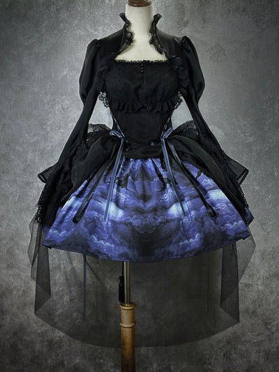 (BFM)MUSEUM~Endless Road Lucifer Gothic Dress in Black and White Color S Lucifer-OP (OP+detachable trailing) 