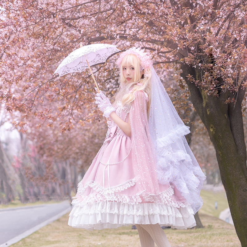 (Buyforme)Fairy Tales~Fate Quartet Bridal Lolita Gothic Accessories Blouse pink free size shawl trailing veil three uses