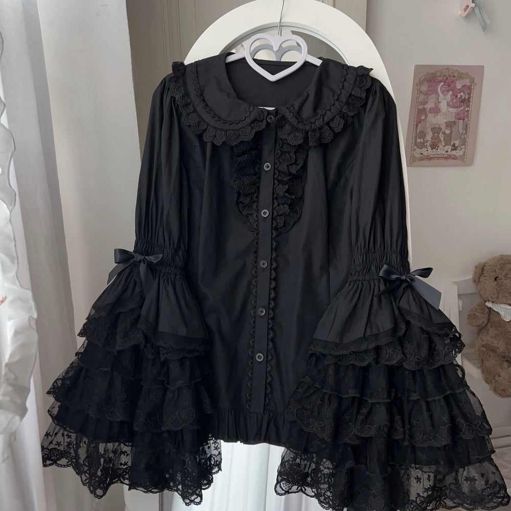 Sugar Girl~Love Overture~Sweet Lolita Blouse Princess Sleeves Lolita Shirt S Black 