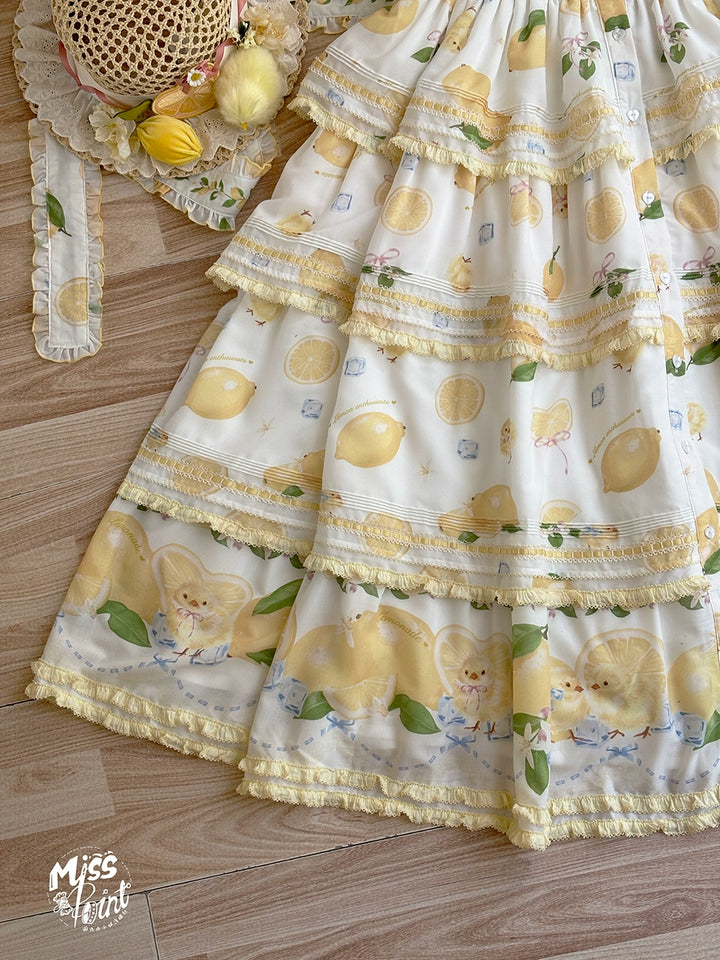 Miss Point~Lemon Chick~Country Lolita Printed OP With Button Front 42984:760428