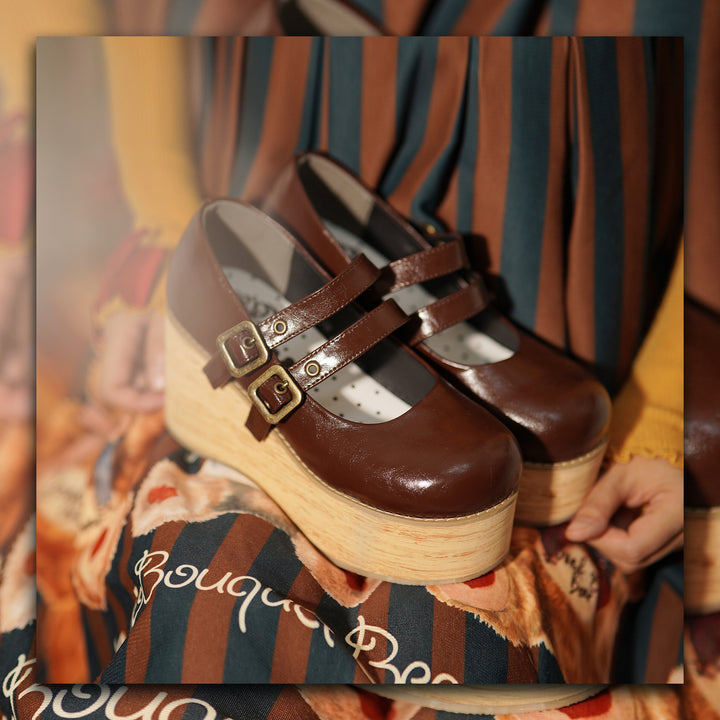 (Buy for me) MODO~Retro Lolita Round Toe Wood Bottom Shoes   