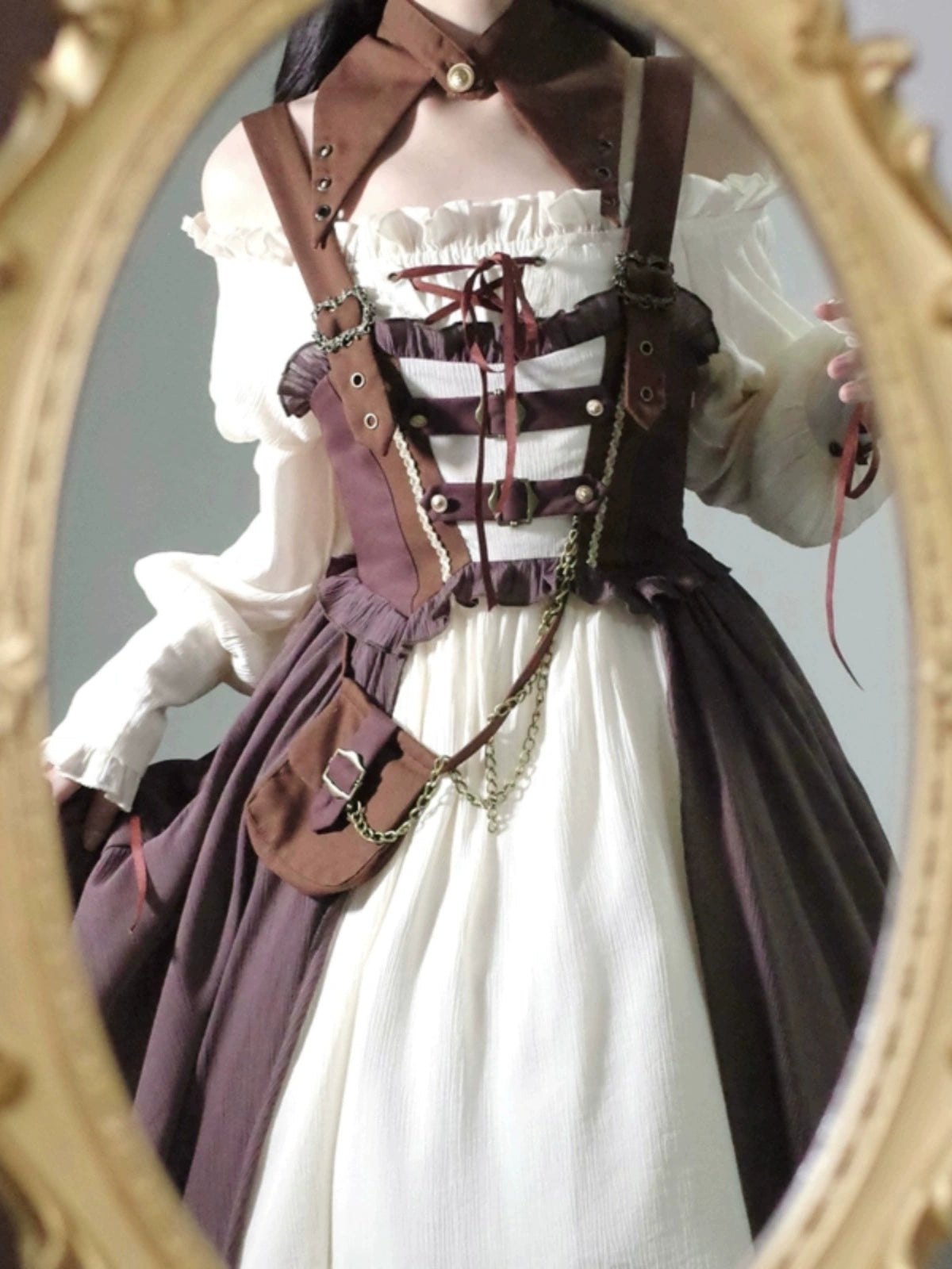 Letters from Unknown Star~Pirate Guide~Vintage Lolita Suit Vest JSK Dress S Female version 3-piece set(JSK+shirt+false collar)) 