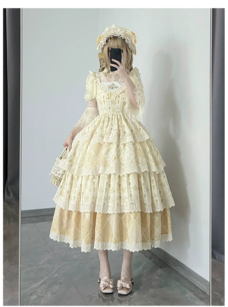 With PUJI~Letter and Poetry Sunflower Matters~Country Lolita JSK Embroidered Printed Lolita Dress   